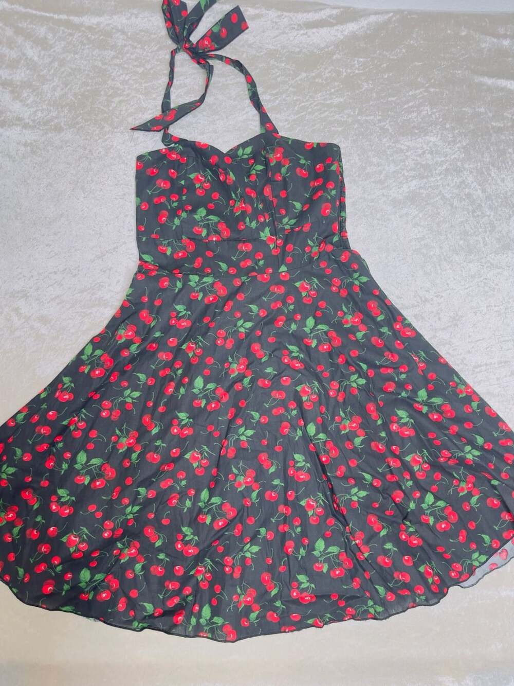 La Mordida Kustom Cherry Print Halter Dress Size 3X Black
